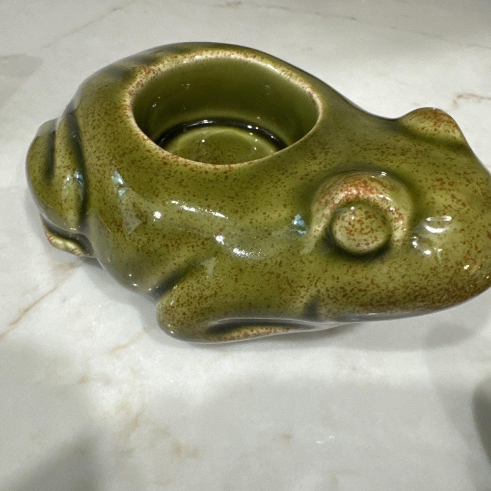 Party Lite Ceramic Frogs Tea Lite  Candle‎ Holder Set Green Vintage - Picture 8 of 10